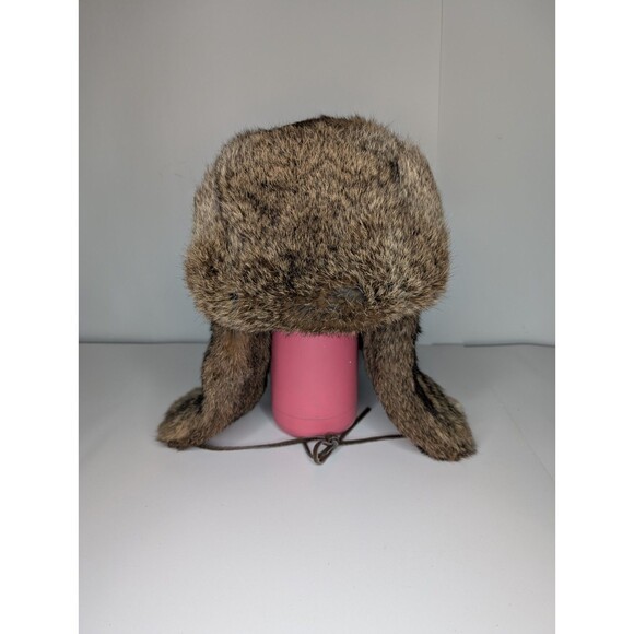 VINTAGE Mad Bomber Trapper Hat XL Real Rabbit Fur Bomber Aviator Cap Winter Hunt - Picture 1 of 10